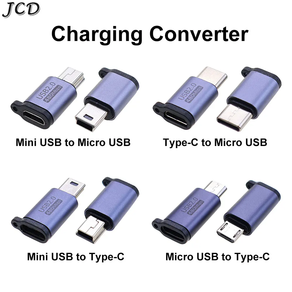 JCD 2pcs Micro USB Type C Female To Mini USB Type-C Micro USB Male Charging Adapter For Phone Tablet Camera Charger Converter