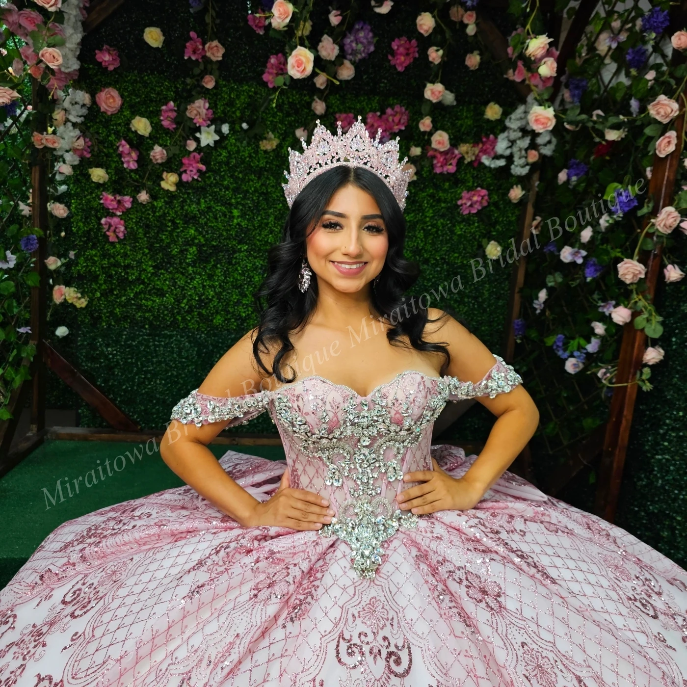 Robe Quinceanera rose avec nœud détachable, épaules dénudées, paillettes, robe de bal, Corset, robe de fête d'anniversaire, personnalisée, 15/16