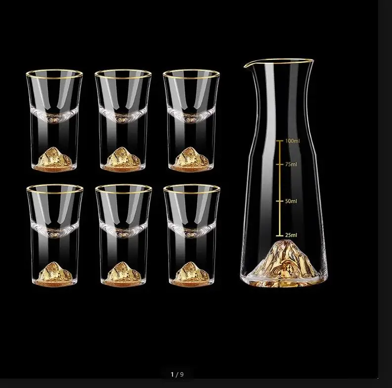 Crystal Glass White Wine Dispenser Shot Set Cup Hip Flasks Drinkware 7 Piece Sets Gift Box