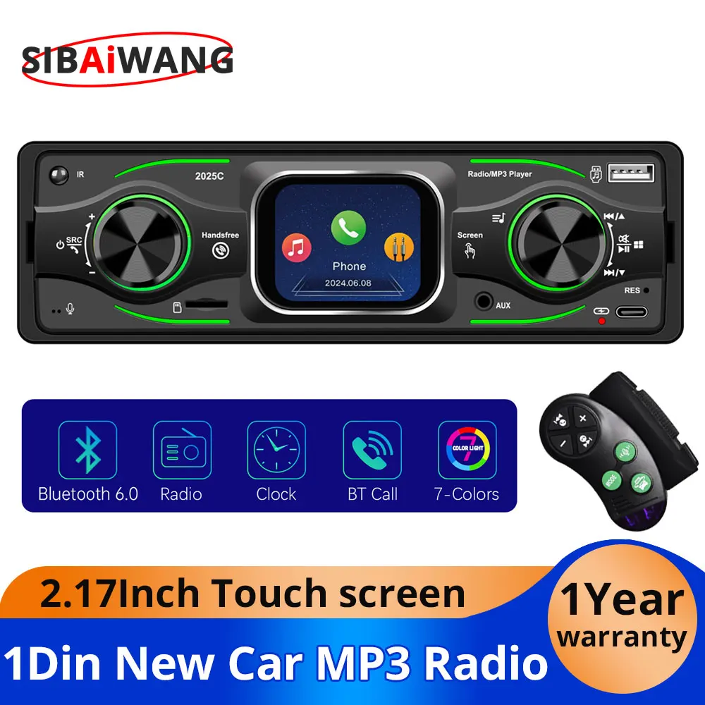 

Car Radio MP3 Bluetooth6.0 Player 1Din 2.17Inch BT Call Universal Touch screen FM TF Card AUX USB Multimedia car player