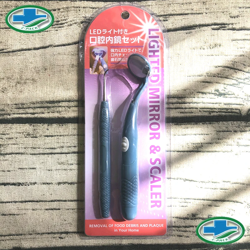 حزمة مضاءة (الشركة المصنعة) اليابانية فائقة السطوع LED مضاءة مرآة الفم عن طريق الفم + مزيل البلاك اختيار الأسنان 2in1 طقم طب الأسنان #1