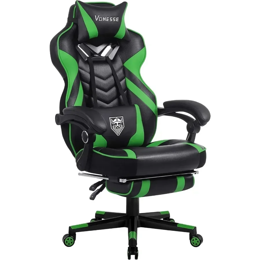 Gaming Chair for Adults, Green/Black High-Back Ergonomic Design with Pocket Spring Cushion, Lumbar Support, Footrest and Massag