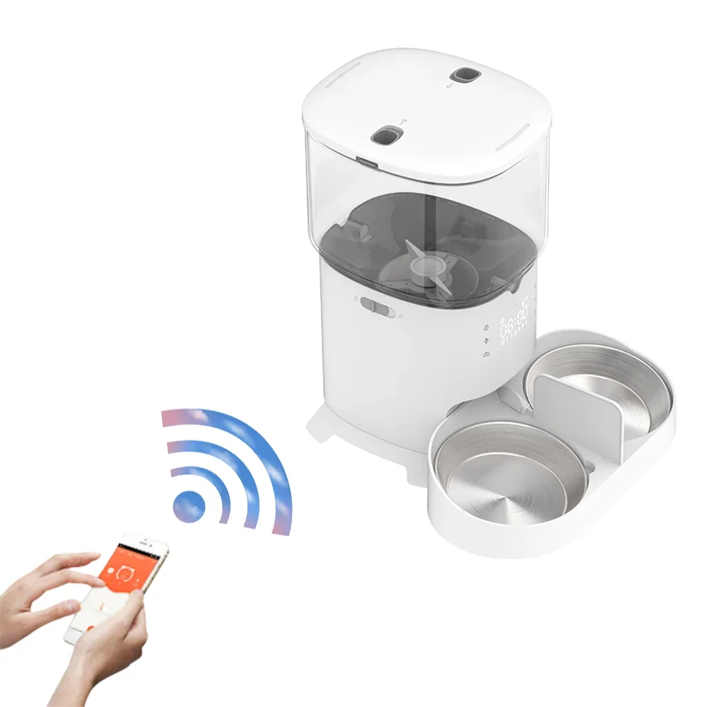 Alimento seco automático para gatos de 6L con diseño sin obstrucciones, alimentador automático para gatos con Wifi, TUYA, alimentador inteligente automático para mascotas, venta al por mayor de fábrica