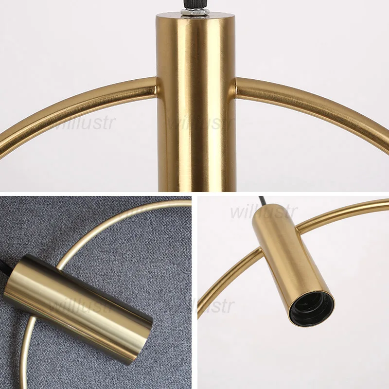 

Metal Ring Pendant Lamp Gold Iron Suspension Light Luxury Foyer Hall Dressing Room Bedside Minimalism Hanging Ceiling Chandelier