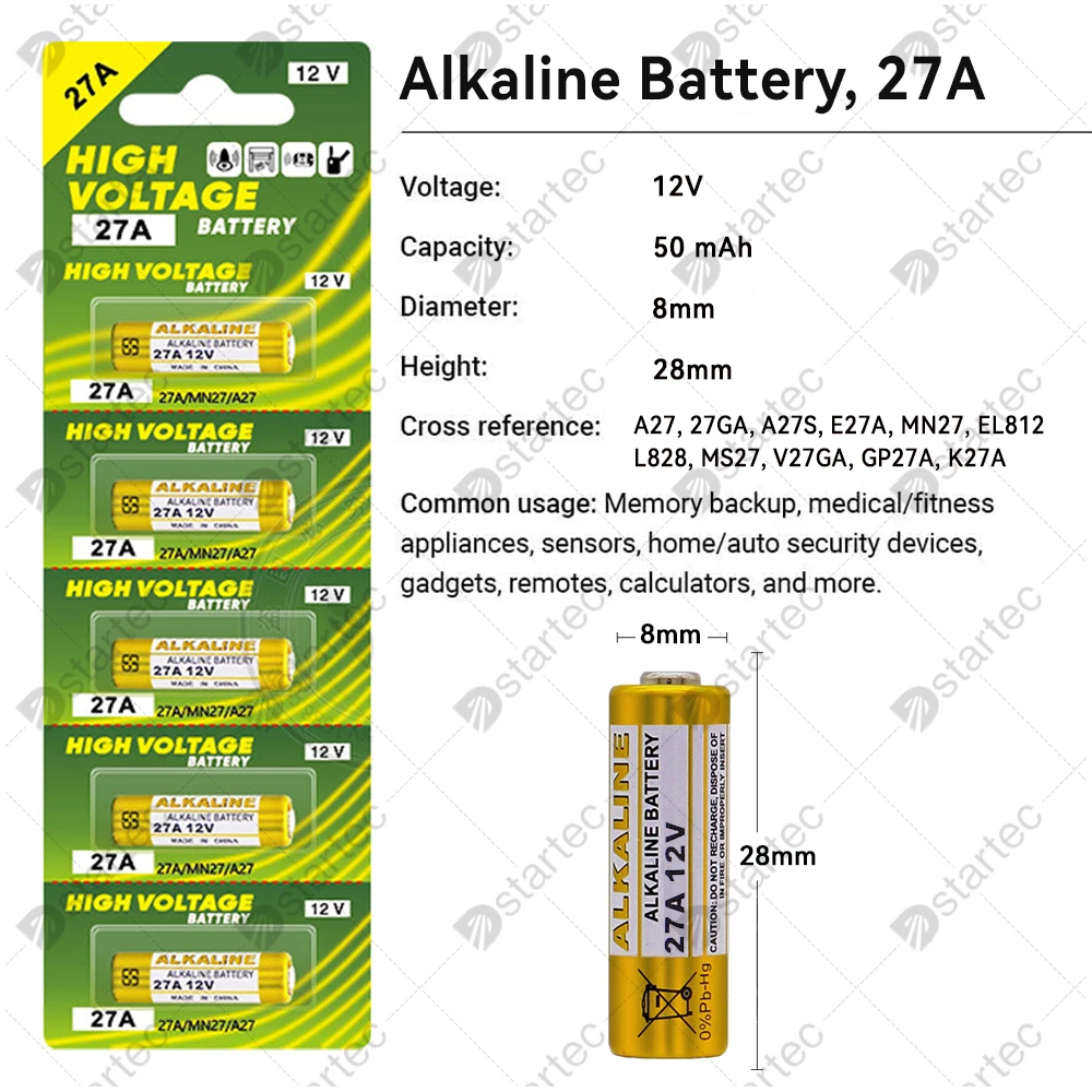 DStartec NEW 55mAh 12V L828 27A Alkaline Battery G27A MN27 MS27 GP27A A27 V27GA A27BP K27A VR27 for Doorbells Alarm Power Remote