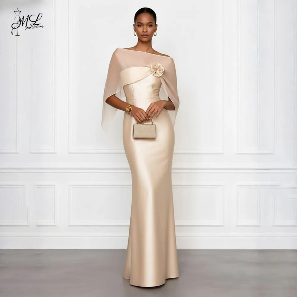 

ML Elegant Champagne Prom Dresses for Women With Shawl Draped A-Line Gowns Party Dresses Floor Length Formal Evening Custom