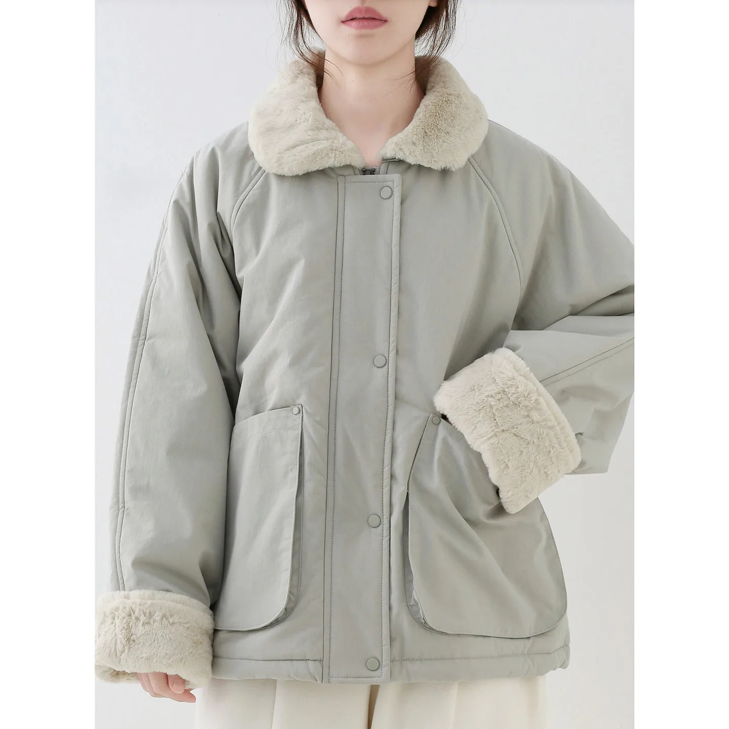 

Теплое пальто с пушистым воротником, свободного кроя, из хлопка, осенне-зимнее, винтажное, для повседневной носки, с длинными рукавами, на одной пуговице, для женщин