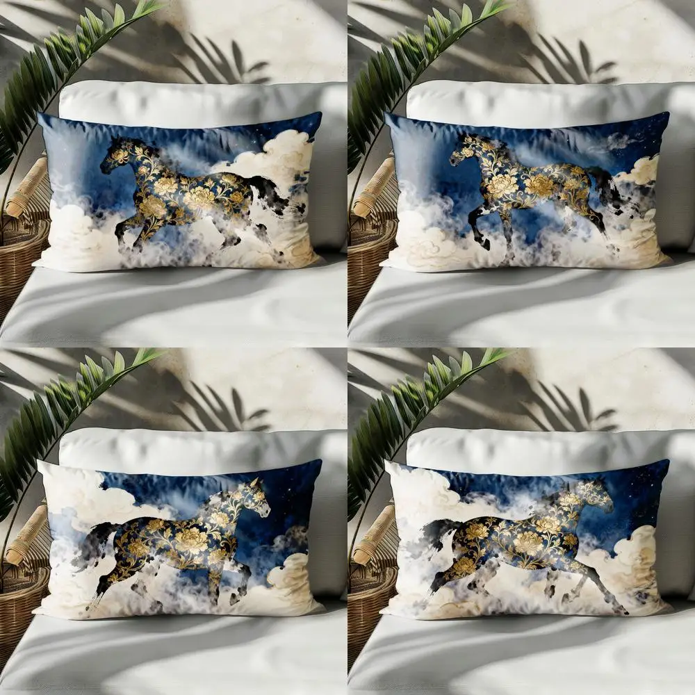 

Прямоугольная подушка-накладка с 2D-изображением скачущей лошади и золотистыми цветами, подходит для дивана, спальни, автомобиля