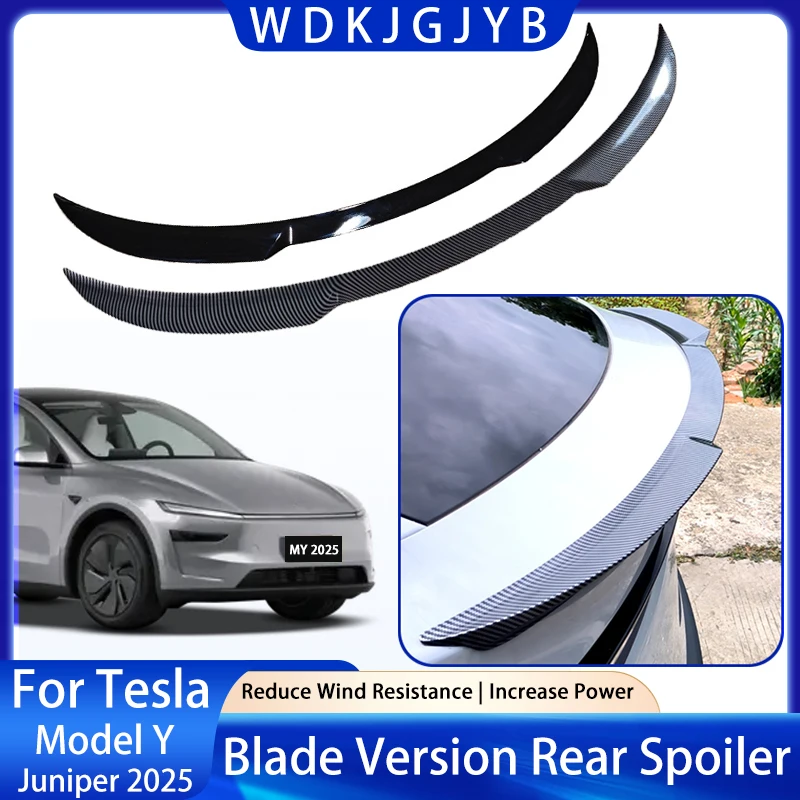 

Для Tesla Model Y Juniper 2021, спойлер в стиле лезвия, ABS, углеродное волокно, узор, крыло, высокопроизводительный спойлер, внешние аксессуары