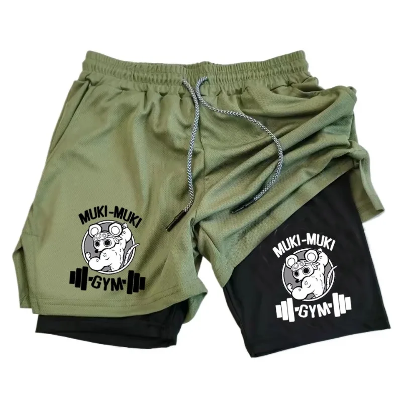 شورت رياضي رجالي مطبوع عليه Devil Killer Muki بطبقة مزدوجة يسمح بالتهوية وسريع الجفاف وتدريبات اللياقة البدنية والركض #2