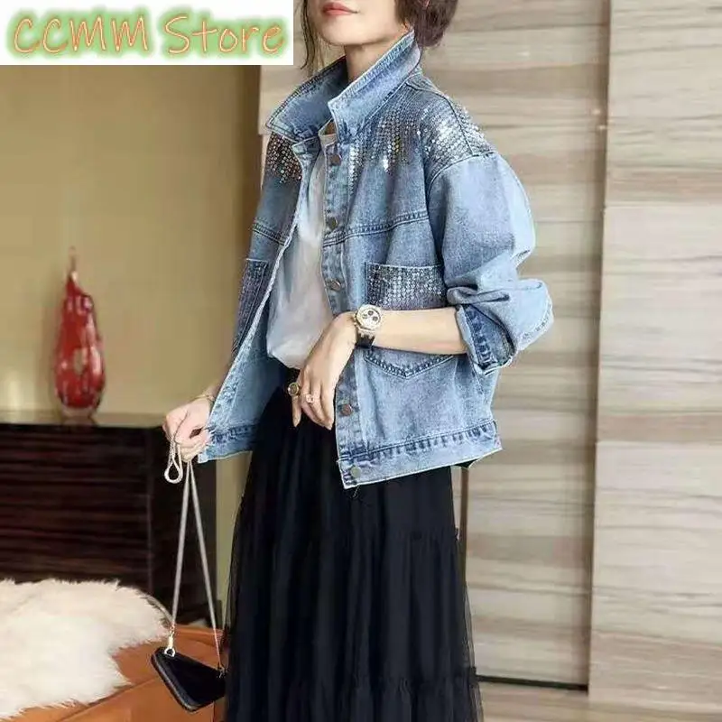 New French Retro Stand-up Collar Women's Denim Jacket Fashion Female Coat Elegant Comfortable Joker Ladies Outerwer Tops