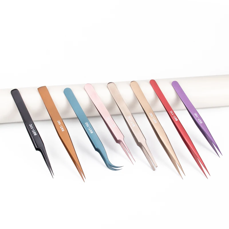 Anti-static stainless steel tweezers pointed plucking curved flat head tools electronic repair tweezers