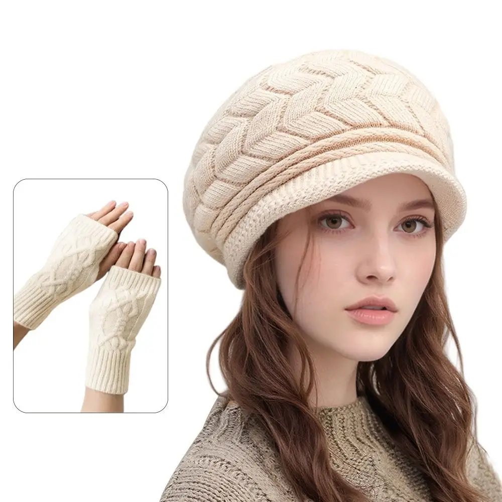 ชุดหมวกและถุงมือขนแกะสำหรับฤดูหนาว 2 ชิ้น/ชุด ป้องกันหู นุ่ม อุ่น กันลม เหมาะสำหรับกิจกรรมกลางแจ้ง