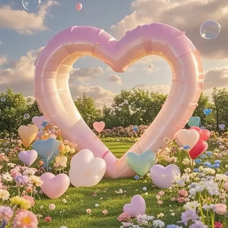 Custom Colorful Wedding Backdrop Arch Pink Heart Shape Inflatable Arch Decorations For Wedding Events