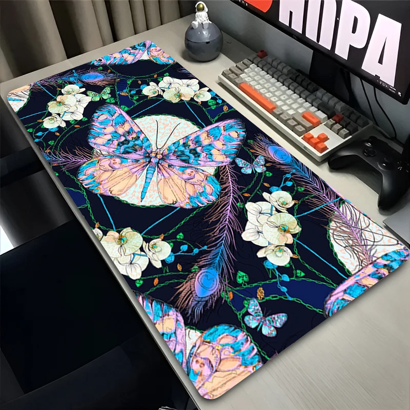 Large Mouse Pad Butterfly Office Desk Mat Laptop Accessories kawaii Gamer Mousepad Anime Keyboard Pad Gaming Non-Slip Mouse Mats
