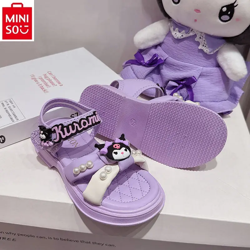 MINISO sanurgente-sandales de plage pour enfants, douces, anti ald, confortables, taille moyenne, à semelle souple, pour sport, d'été, Hello Kitty Kuromi