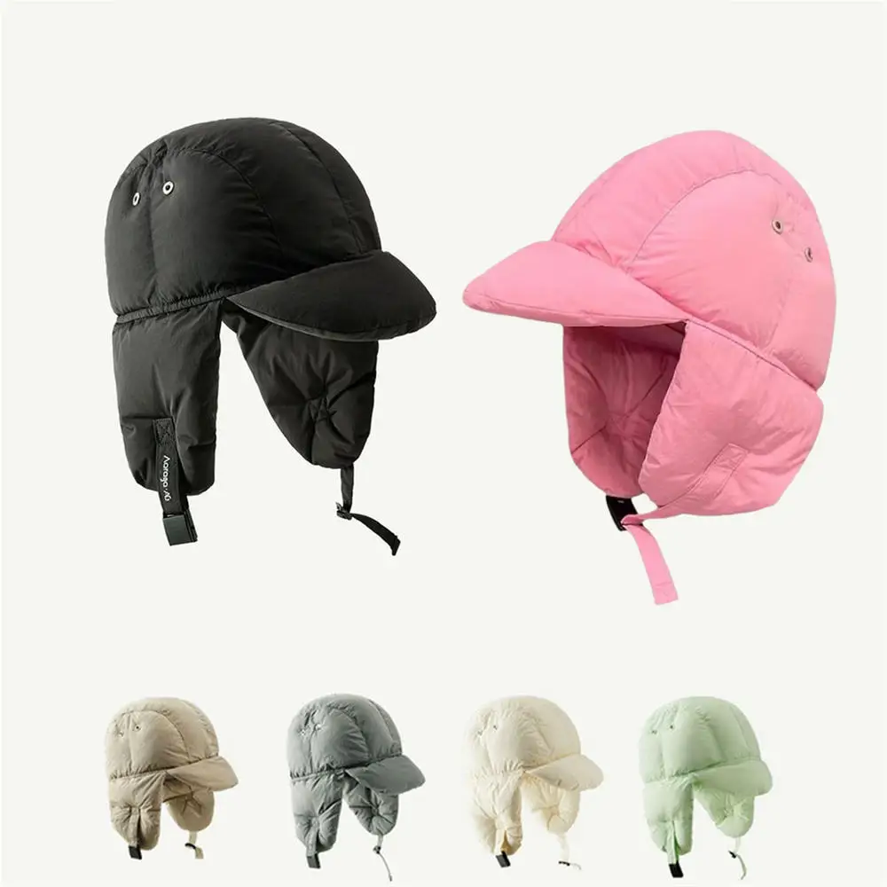 Winter Warm Down Hat for Women Men Thickened Cycling Ski Ear Protection Cold-proof Windproof Straps Hood Duck Peaked Earflap Cap