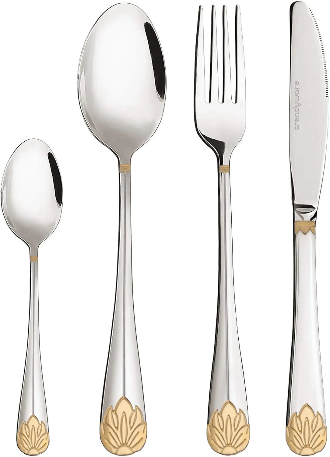 

24-Piece Silverware Set with Gold Accents, Stainless Steel Flatware for 6, Elegant Dinnerware for Family Gatherings