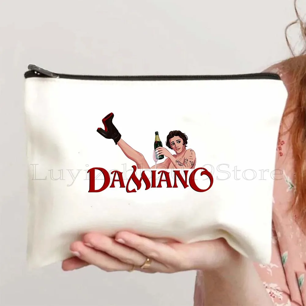 Maneskin Damiano David Italia Music Band MAMMAMIA Victoria Damian Canvas Cosmetic Bag Makeup Toilet Bag Pencil Case Zipper Pouch