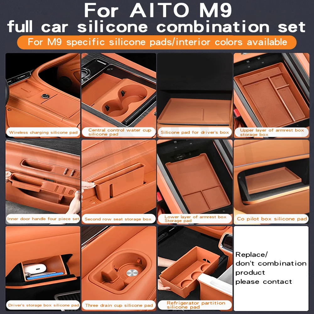 

For AITO M9 Silicone Protective Kit Central Control Cup Holder Storage Box Car Interior Decorative Accessories