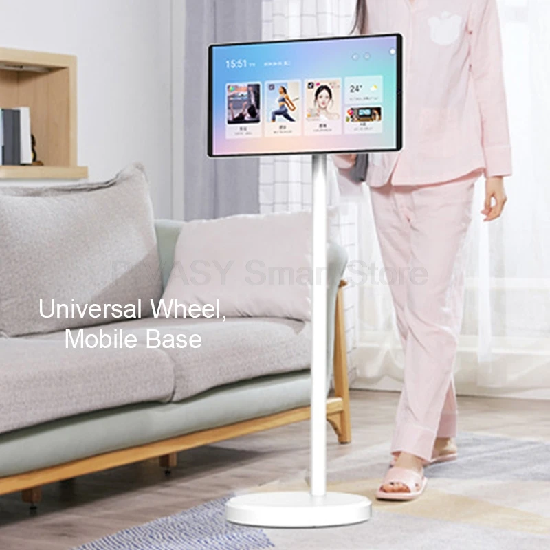 21.5 인치 터치 스크린 연구 야외 안드로이드 12 시스템 휴대용 회전식 스마트 TV 배터리 이동식 내장 8MP 전면 AF 카메라