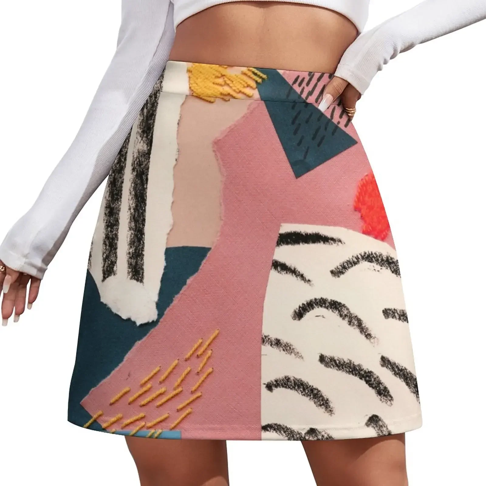 

abstract collage with embroidery Mini Skirt festival outfit women short skirt women's clothing korea stylish