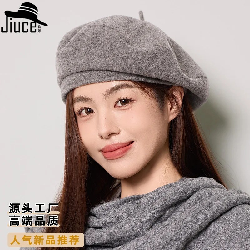 

High Quality Wool Beret women's Winter Style Face Enhancing Pumpkin Hat Fashion high-end Artist Hat Gorros 4m720