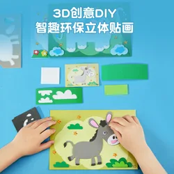 12Pcs DIY Creative Cartoon Animal 3D EVA Foam Sticker Puzzle  Handmade Early Learning Educational Toys for Children Gift