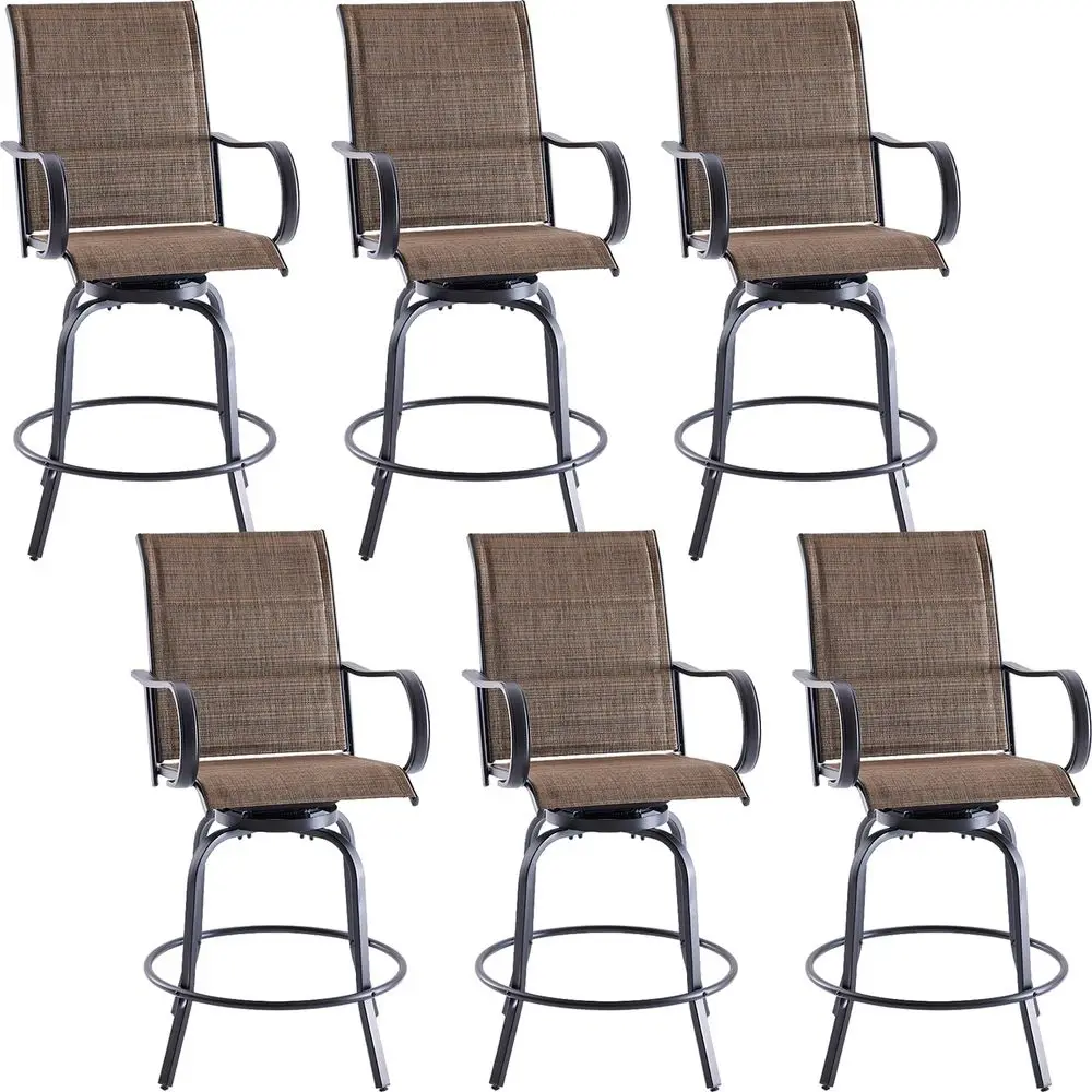 

Swivel Bar Stools Set of 6AllWeather Outdoor High Bistro Stools with Textilene Fabric for Outside, Beach, Lawn, Poolside and Ga