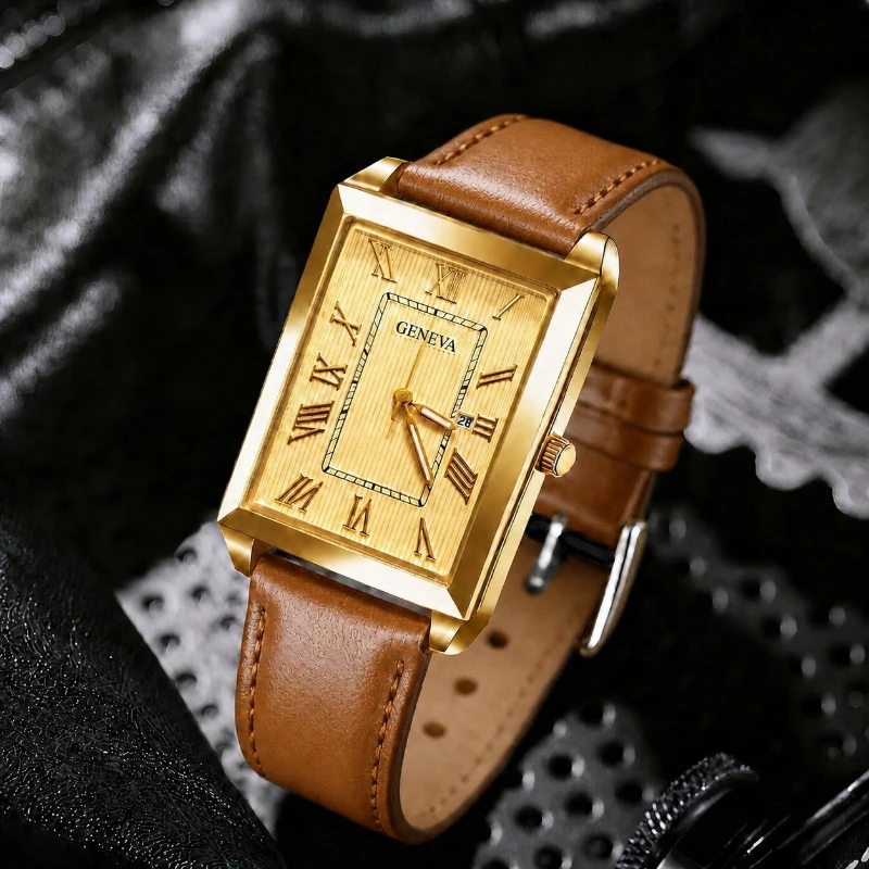 

New Fashion Men Watch Luxury Brand Rectangle Dial Quartz Watches for Man Casual Business Leather Band Male Wrist Watch Clock