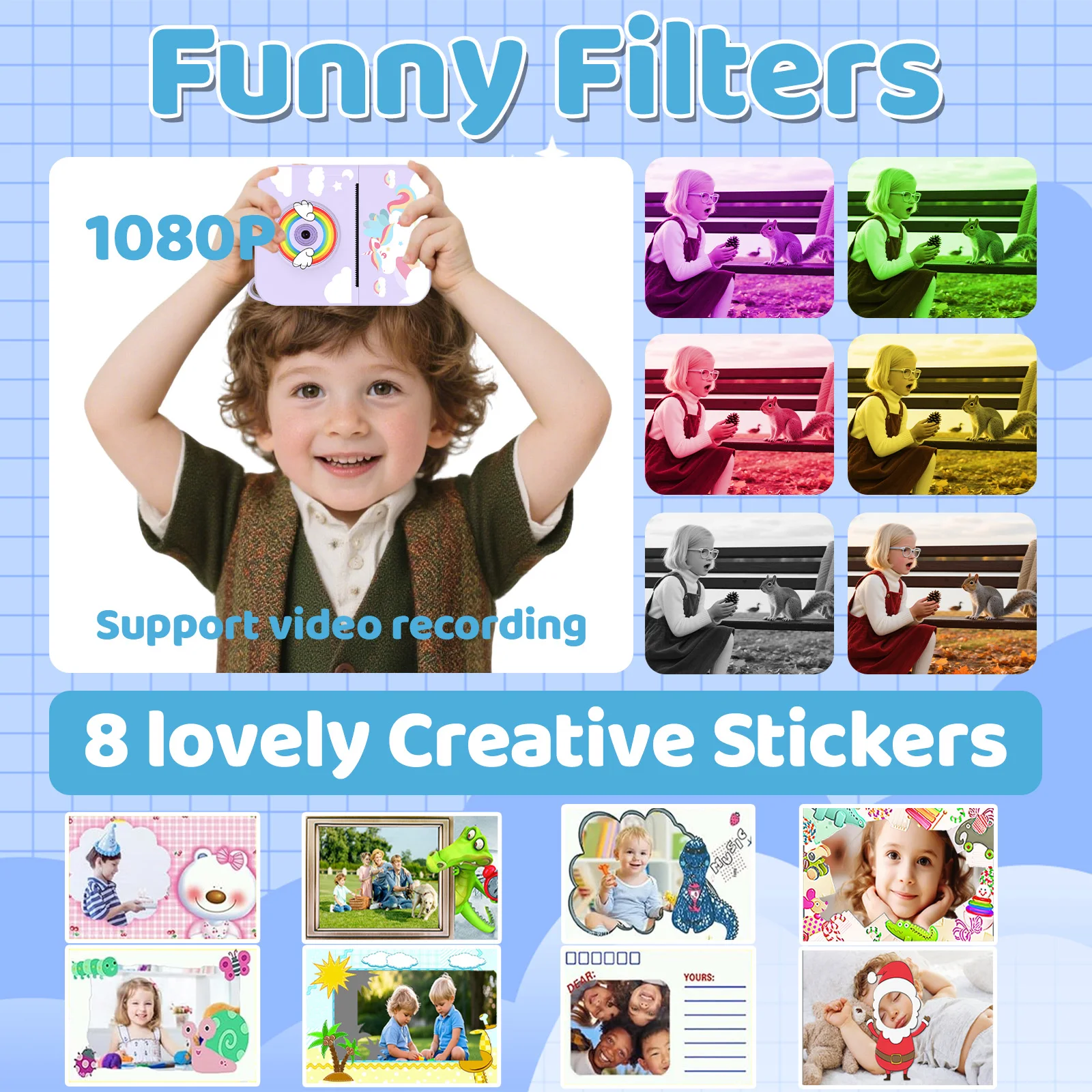 كاميرا رقمية للأطفال للتصوير الفوتوغرافي طابعة صغيرة محمولة حرارية طباعة فورية صور كاميرا أطفال 2.8 بوصة HD لعبة فيديو هدايا #3