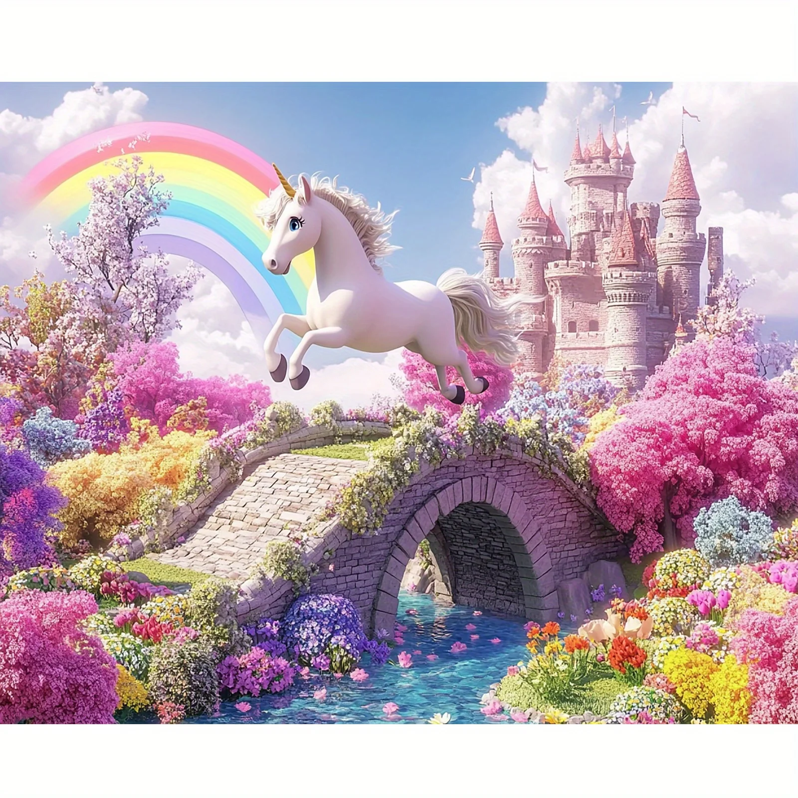 One fairy tale castle rainbow unicorn photography background, vinyl, home wall decoration banner