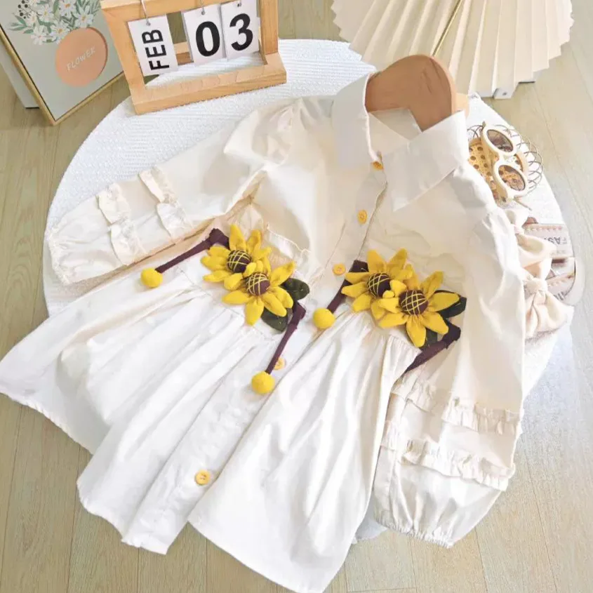 Girls Casual Dresses Sunflower Cute Skirt Shirt Kids Dresses for Girls 3 To 7 Years Toddler Girl Clothes Flower Girl Dresses