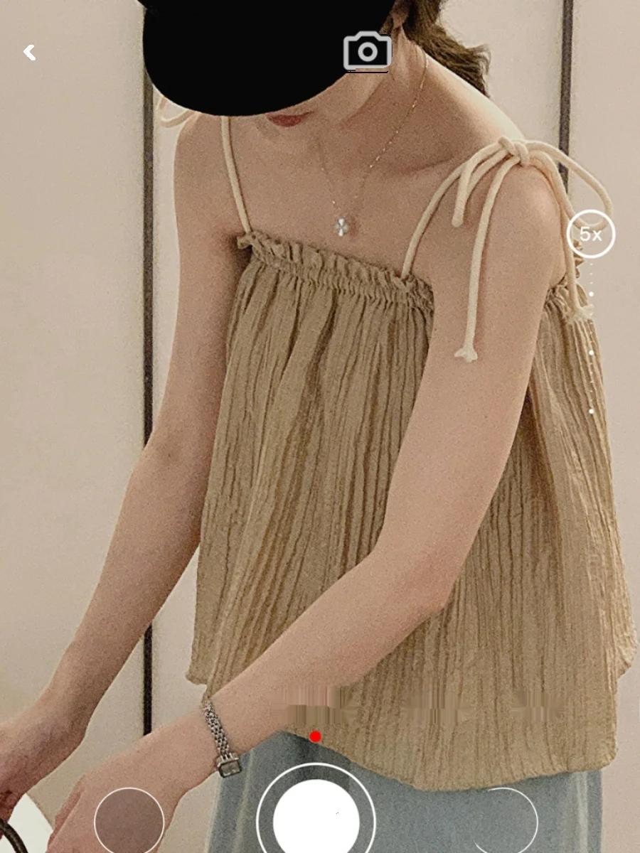 

Anne French l Pleat Heavy oulder Strap Vest irt Doll irt Southern France Sle Women's Outerwear Summer 2025