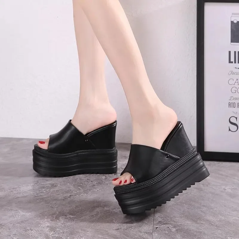 New Trend - Women's Wedge Slippers with 14cm High Heels and Waterproof Platform for Outdoor Use slippers women