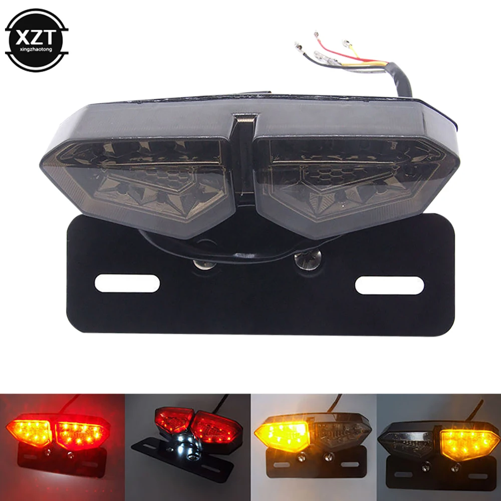 Motorcycle LED Taillight 12V Turn Signal Rear Brake Lights Motorbike License Plate Light Flasher For Honda Kawasaki Harley Suppl