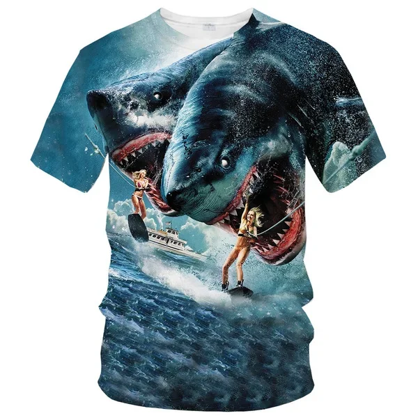 New Summer Fashion Slim T-shirt 3D Printing T-shirt 3D Shark Men\'s/women\'s  Short-sleeved Casual Round Neck Top Men\'s Clothing