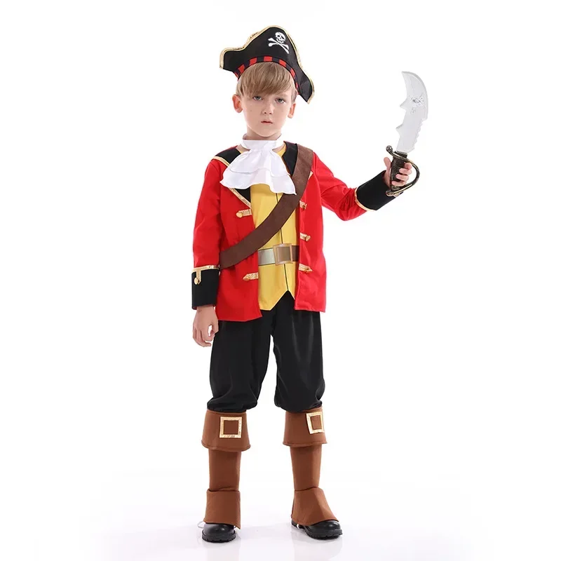 Halloween Cosplay Anime Game Children's Pirates of the Caribbean Captain COS Costume Costume School Stage Play Costume