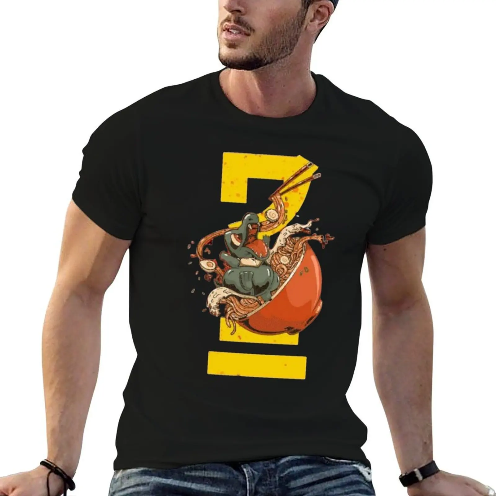 

great Totodile Graphic design with bowl of spaghetti T-Shirt t shirts for man slim fit t shirts for man pack cotton T-Shirt