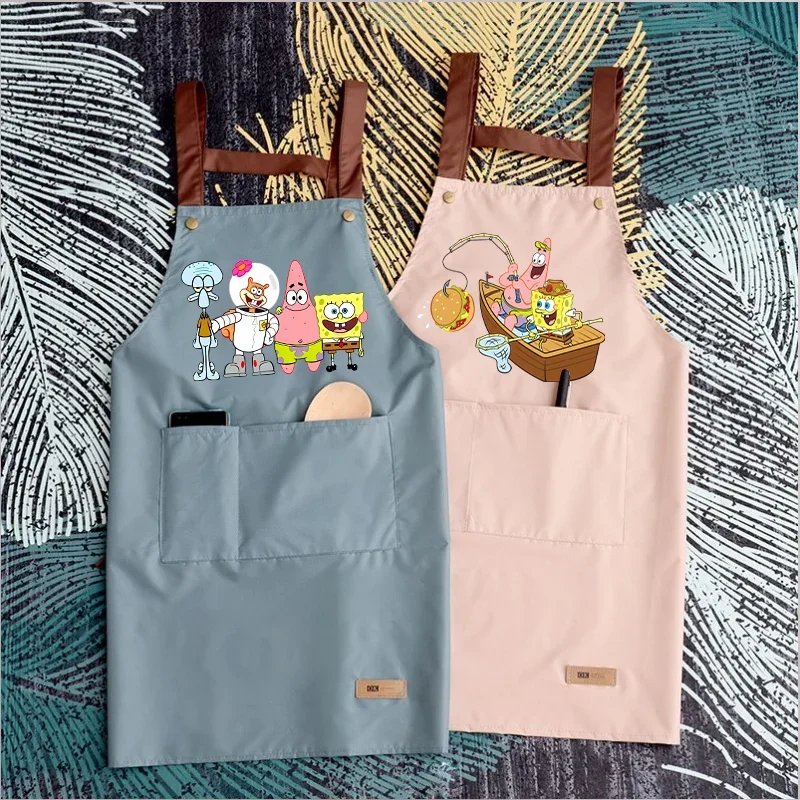 SpongeBob SquarePants Kitchen Apron Waterproof Ladies Men Home Aprons Wipeable Oil Resistant Baking BBQ Restaurant Cafe Aprons