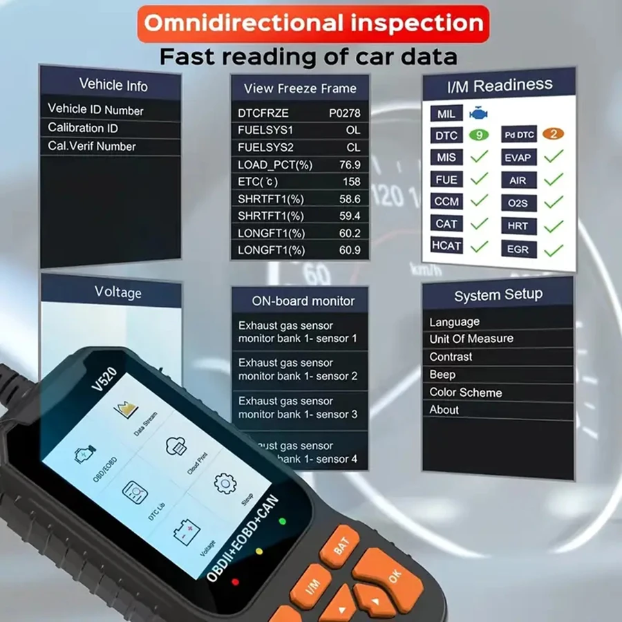 OBD2 Scanner Live Data Professional Mechanic OBDII Diagnostic Code Reader Tool For Check Engine Light Cloud Printing