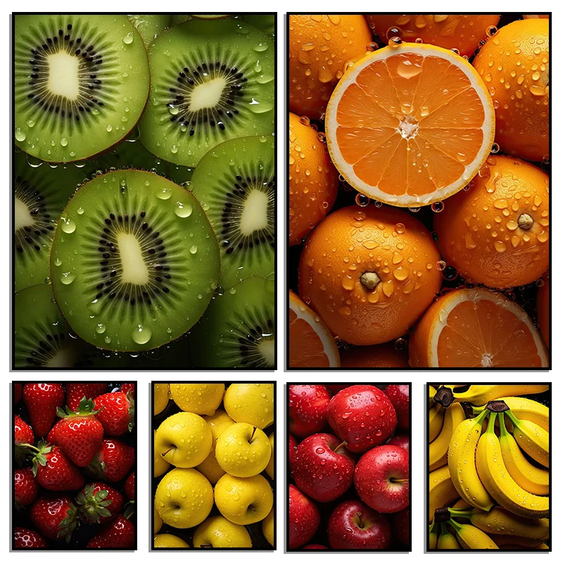 الغذاء الفاكهة سلسلة البرتقال الفلفل الفراولة التفاح الكيوي ملصق فني حائط لوح رسم يطبع HD صورة للمطبخ المنزل ديسمبر #1