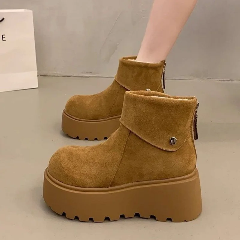 2025, neue Plateau-Schneestiefel für Damen, warme, pelzige, gefütterte Winterschuhe, modische Stiefel mit dicker Sohle und mittlerer Wade – Detail 1