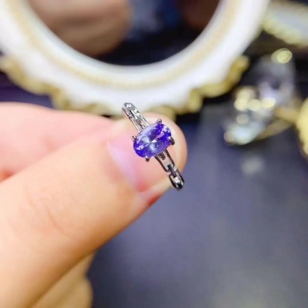 

Elegant Birthday Gift Super Quality 100% Real Natural Tanzanite Ring 925 Sterling Silver Delicate Women Ring Fine Jewelry