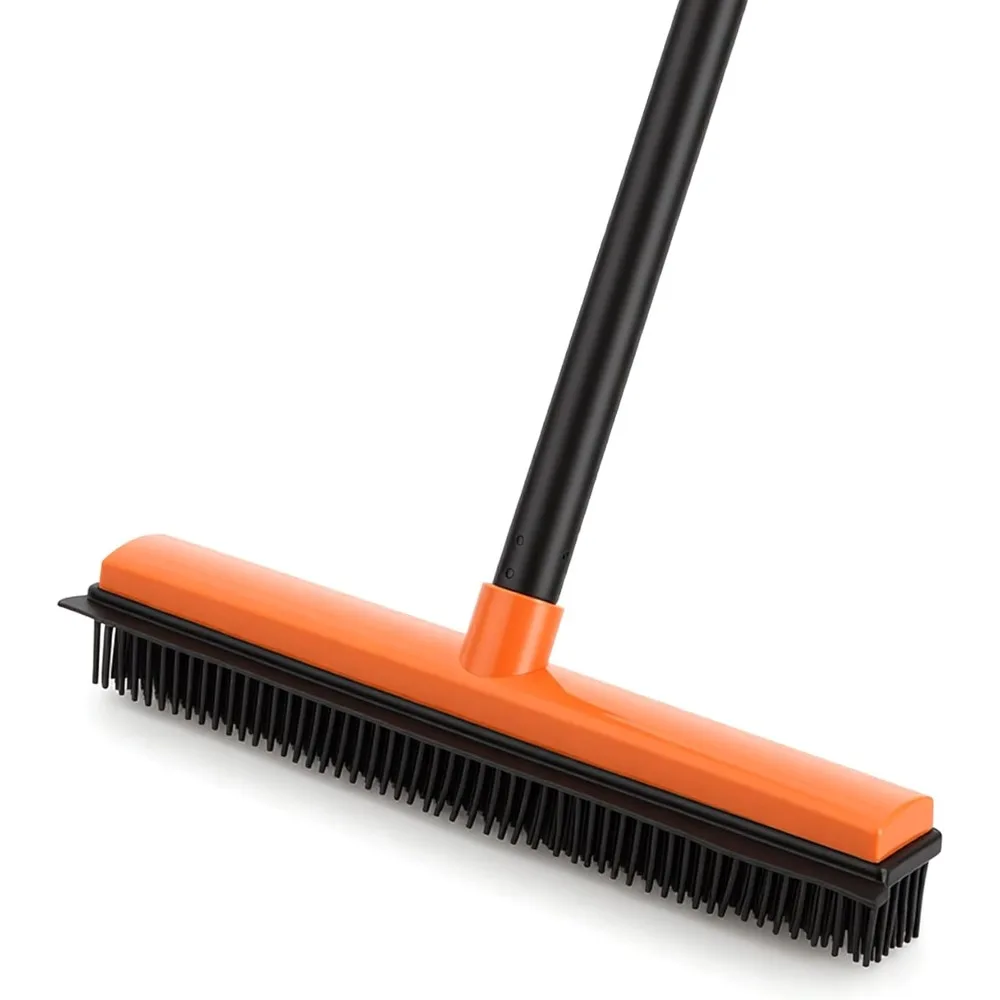 

Rubber Broom Pet Hair Remover with Adjustable Long Handle & Squeegee for Carpet, Stairs, Hardwood & Tile Floors