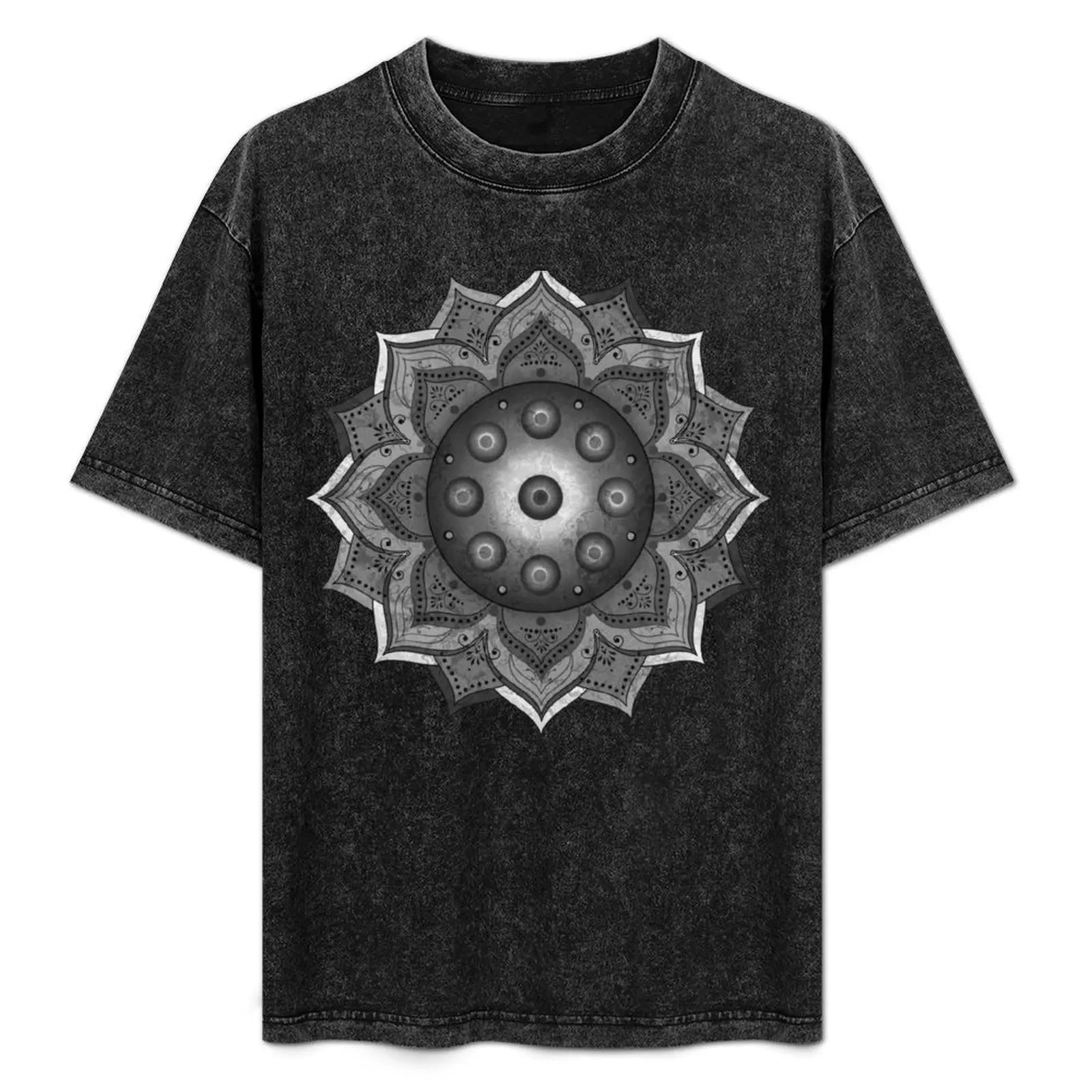 Handpan - Hang Drum Mandala solo - black grey white T-Shirt plus size clothes Aesthetic clothing t shirts men