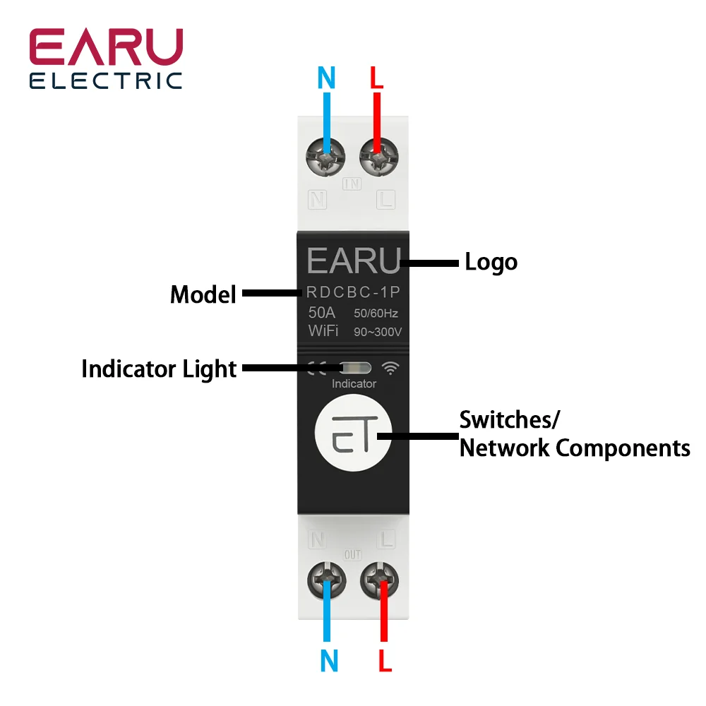 1P+N AC100-240V Din Rail WIFI Circuit Breaker Smart Timer Switch Relay Remote Control By EWeLink APP Smart Home For Alexa Google