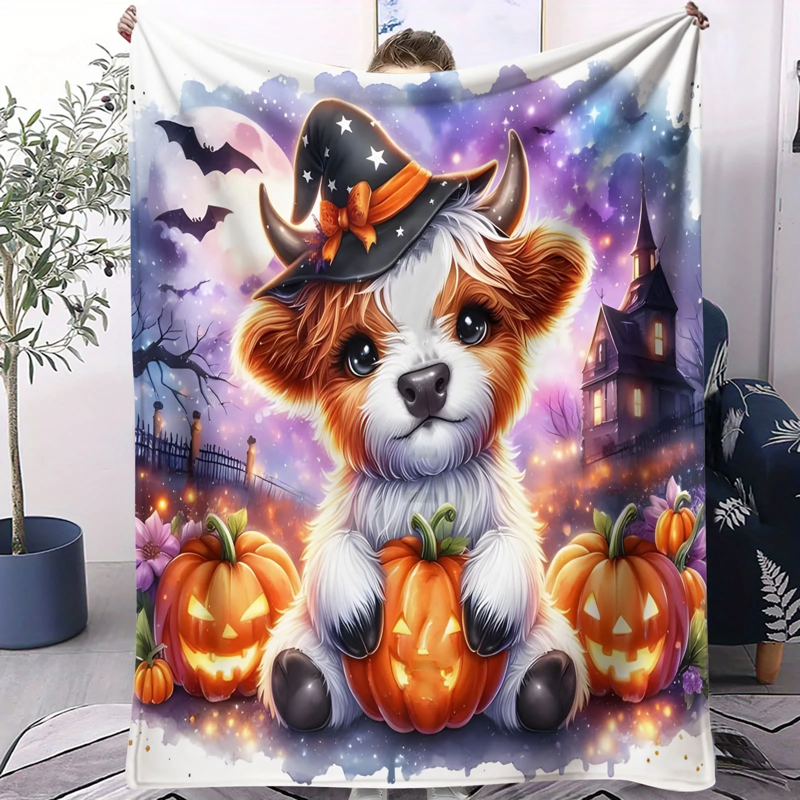 

Cute Highland Cow Flannel Blanket Holiday Floral Cow Bedroom Throw Sofa Decor Kids Blanket Couples Family Friends Animal Lovers