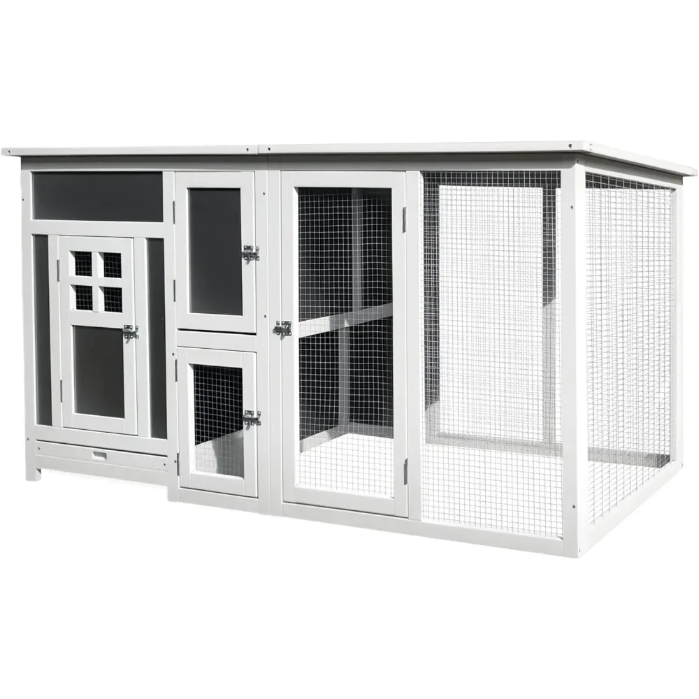 

63" outdoor chicken coop wooden, chicken cage with run area, nesting box, hen house with waterproof roof, removable tray