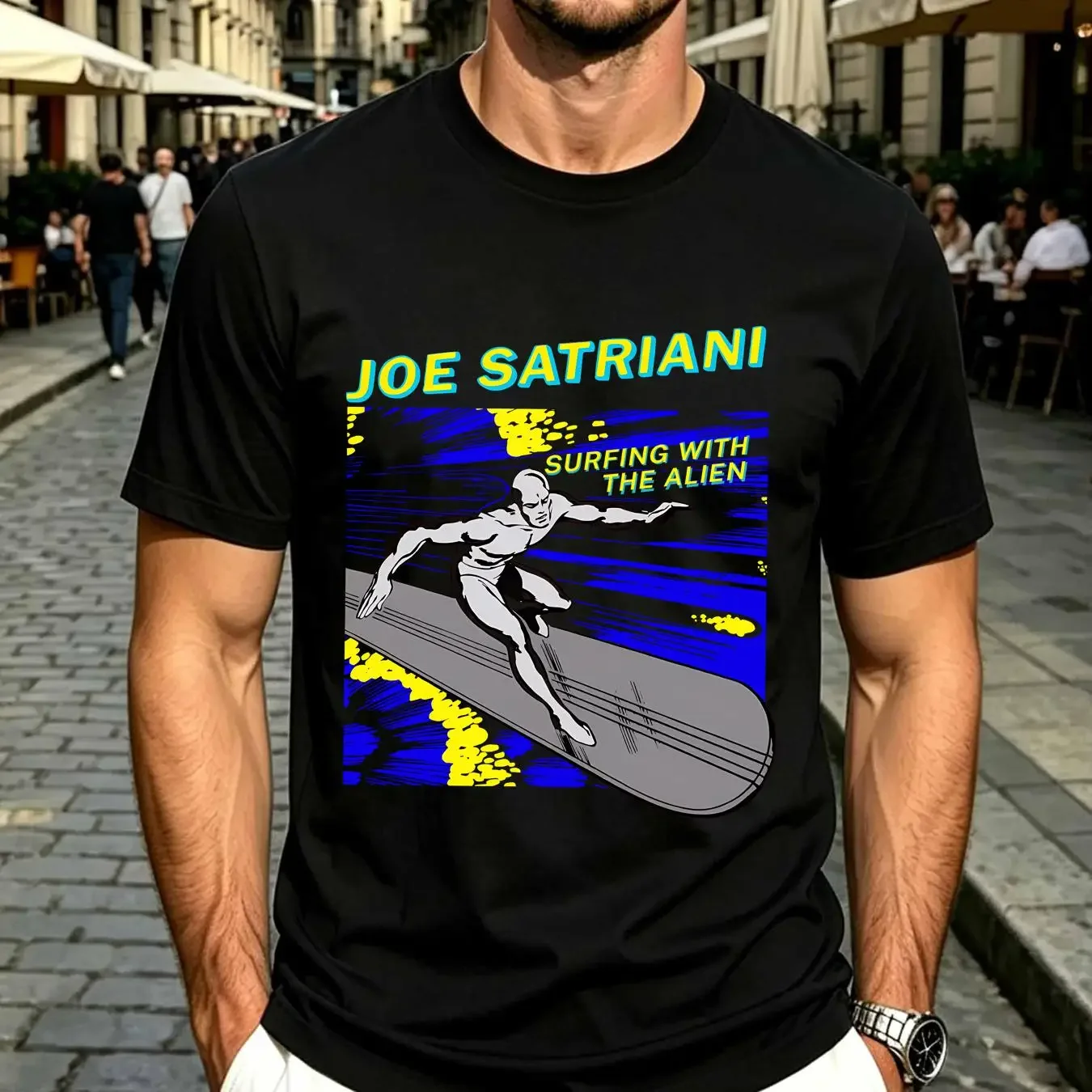 washed T Shirt joe satriani surfing with the alien red Cotton  U2543 long or sleeves vintage Washed fashion graphic Comfortable